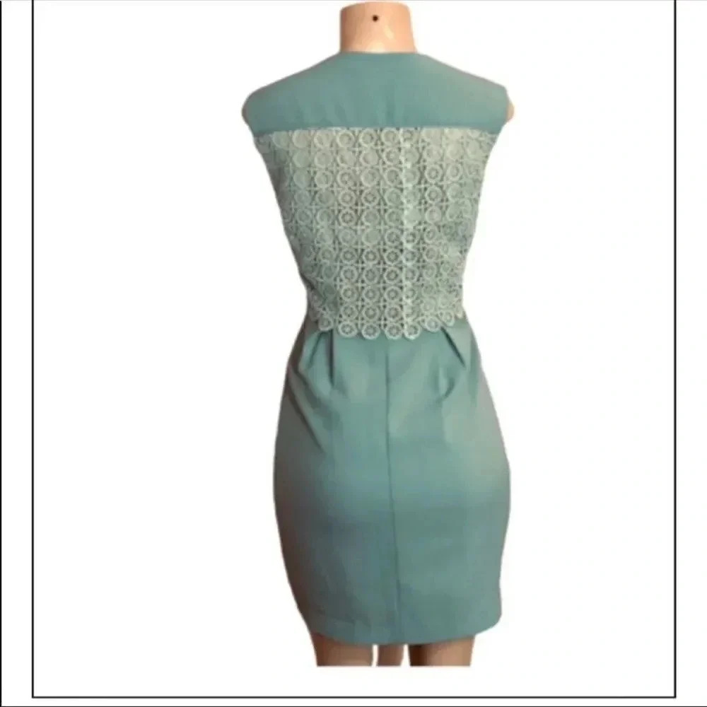 ESLEY Cottagecore mint green‎ lace sheath mini dress - Picture 2 of 6